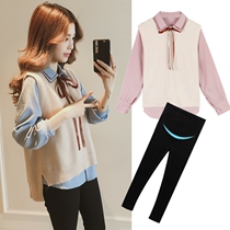 Pregnant women autumn set fashion age new long sleeve top base shirt trousers vest three-piece loose autumn