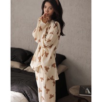 2021 new pajamas womens spring and autumn woven cotton long sleeve home clothes cute ladies autumn and winter two-piece suit