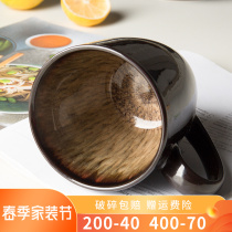 Ceramic Cup Creative Retro Home Tea Water Cup Personality Trendy Breakfast Cup Milk Cup Large Capacity Mark Cup with lid