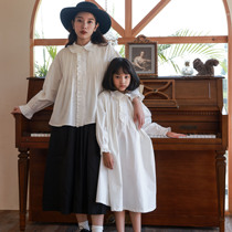 The tree of tree day Faculty lace pleated pure cotton shirt with dress girl clothes girl clothes for a long sleeve spring and autumn