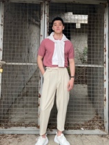 Wusu mirror mens casual business light cooked wind profile Erg micro-wide meat cover modified leg nine-point trousers