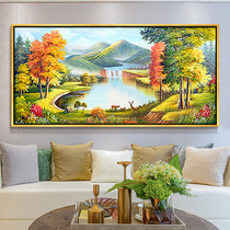 Cornucopia landscape oil painting hand-painted European living room decoration painting lucky deer sofa background wall mural hanging painting