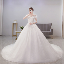 French light main wedding dress 2021 new bride slim temperament Starry Sky dreamy luxury tailed autumn and winter