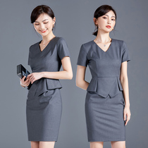 Professional suit Womens skirt Short sleeve gray dress Work clothes Sales department Beauty salon reception frock summer