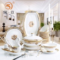 Light luxury bone china tableware dishes set home 60 head housewarming gift tableware European hotel tableware set dishes
