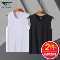 Seven Wolves Men Vest Wide Shoulder Pure Cotton Summer Sports Absorbing sweat Fitness Outside Wearing Kan Shoulder Full Cotton Short Sleeve Sweatshirt Man
