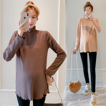 Pregnant women's bottoming shirt women's high collar fashion large size wooden ear double-sided german velvet warm net red coat winter