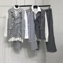 Trend personality Korean new full print letter loose suit shoulder vest trousers two-piece hair stylist male