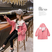 Girl autumn 2021 new spring and autumn hooded zipper cardigan child sportswear windbreaker childrens sportswear windbreaker