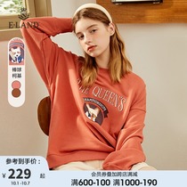 ELAND clothes 2021 Autumn New Korean version of simple loose round neck Koji printing fashion sweater women