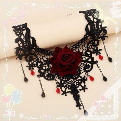 taobao agent Japanese punk sub -culture Diablo -Lolita Gothic lace rose choker neck chain neck ring