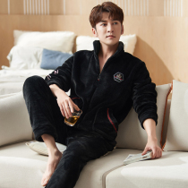 Mens pajamas Spring and Autumn Winter Coral Velvet Thickened Plus Fleece can be worn outside the 2022 new flannel loungewear set