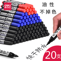 Deli marker black oily non-fading Blue red waterproof non-erasable large thick head big head pen can add ink large capacity quick-drying express marker box head pen Office supplies