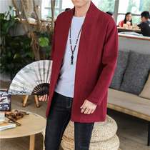 Chinese style spring and autumn male national clothing retro tea clothing robe jacket Zen clothing casual Tang clothing improved cardigan Hanfu