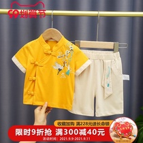 Children Tang suit boys summer clothes baby year old Hanfu Chinese style Boy Summer cotton suit thin ethnic style