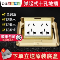 Bull ground socket 10-hole all copper waterproof Damping Type invisible panel ground plug two-position five-hole ground floor ten-hole
