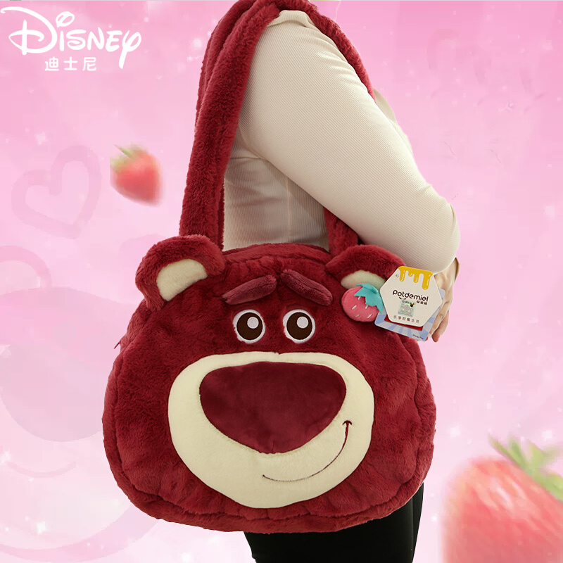 Disney Genuine Strawberry Bear Bag Plush Shoulder Bag Cute Toy Bag Tote Bag Women's Bag Handbag Gift