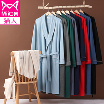 Cat People Sleeping Robes Mens Spring Autumn Season Pure Cotton Long Sleeves Easy to Grow Old Mens Pyjamas Full Cotton Bathrobe in Cotton Long Sleeves