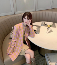  CHICYOU Lux series custom fabric plaid blazer Casual retro all-match suit autumn and winter tops