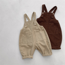 2021 autumn Korean childrens clothing boys corduroy back pants girls Childrens casual pants baby Joker trousers