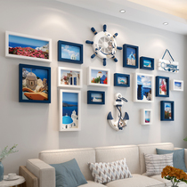Mediterranean photo wall decoration living room background wall photo frame hanging wall combination creative Net red room layout free of punching