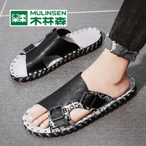 Wood Linson Mens Slippers Summer Wear New Trend Vietnam Word Drag Casual Flat Bottom Non-slip Beach Cool Drag Male