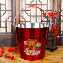 Wedding bride dowry supplies children and Sun barrels stainless steel red buckets a pair of wedding red buckets thickened buckets