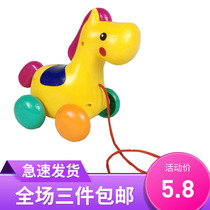Baby drag toddler pony toy car drawstring rattle cartoon horse toddler pull wire learning walking rope toy