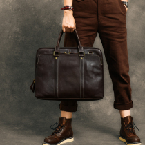 24 Street Retro Artisanal Mens 15 Inch Cross Section Bull Leather Laptop Subcontractor Business Leather Upscale Briefcase