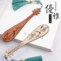 Creative solid wood pipa bookmark set gift box Forbidden City creative small gifts Chinese style retro black Sandwood art bookmarks custom lettering souvenirs exquisite tassel students exquisite gifts