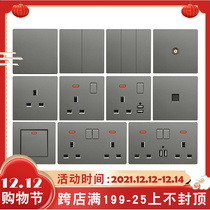 13a electric socket usb curved frame panel light switch 146 type double household concealed frameless switch Gray