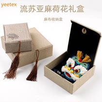 Safety style handmade embroidery diy gift box Chinese style retro linen tassel Wen play hard packaging gift box