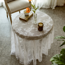 Lace tablecloth round table tablecloth Nordic retro white ins style meal cloth net red dessert table cover cloth