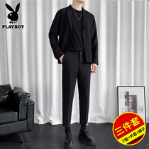 Playboy casual suit mens suit spring and autumn trend small suit mens handsome set with three sets