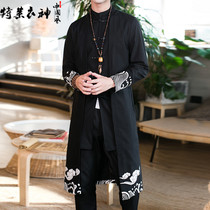 Chinese style mens national style Tang suit linen jacket mens youth middle-length windbreaker spring and autumn large size cotton linen Hanfu