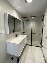 Oak new bathroom cabinet custom Rock board marble countertop integrated light luxury smart mirror hand wash basin pool