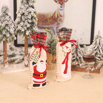 Mingguan new Christmas decoration creative cartoon Old Man snowman Plaid linen red wine bottle set champagne set