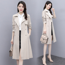 High-end atmospheric windbreaker High-end sense of 2021 early spring new womens slim lace-up fashionable medium-long thin jacket