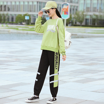 Junior high school students autumn clothing suit 13-year-old high school girls autumn leisure sports long sleeve T-shirt two-piece set