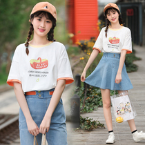 2020 Summer new girl suit junior high school students loose Korean version of wild college style T-shirt two-piece set