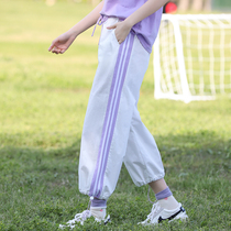 Sports pants girl Summer thin loose junior high school students big boy girl straight leg elastic waist anti mosquito pants