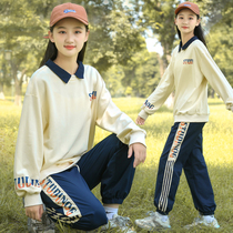 Junior high school students fashion girl sports suit spring and autumn girls Big children high school students autumn youth tide card