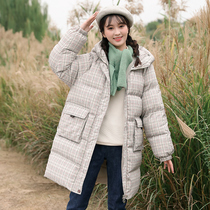 Girls plaid down cotton clothes High School students winter bread clothes long junior high school students winter coat women Academy style