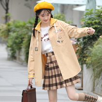 Junior high school students autumn coat girl Big Boy windbreaker spring and autumn thin high school girls hooded Korean Academy style