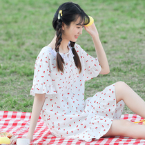 Junior high school students summer Women 2020 new short-sleeved pajamas Korean cute nightskirts summer girl home clothes