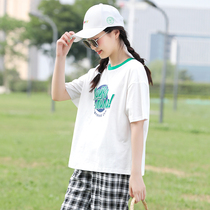 Girls big children teenagers summer short sleeve T-shirt junior high school students high school girls summer cotton top thin tide
