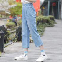 Summer junior high school students jeans loose casual summer high waist high high school students girl summer pants