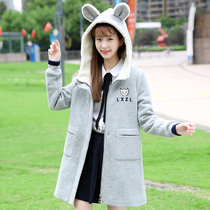 Junior high school students plus velvet jacket thickened cotton wool coat Korean cute girl Big Child high school girl winter clothes