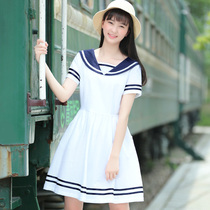 Special clearance summer girl long slim navy style dress high school students summer Korean version