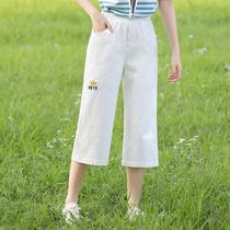 Girls Capri pants Loose Summer Thin Children Junior High School Students Summer Pants High School Girls Casual Wide Leg Pants